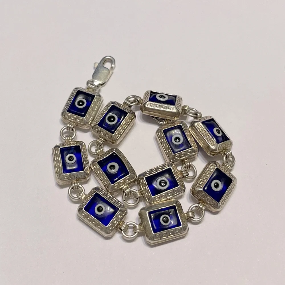 925 Silver Unique Evil Eye Bracelet - Picture 1 of 14